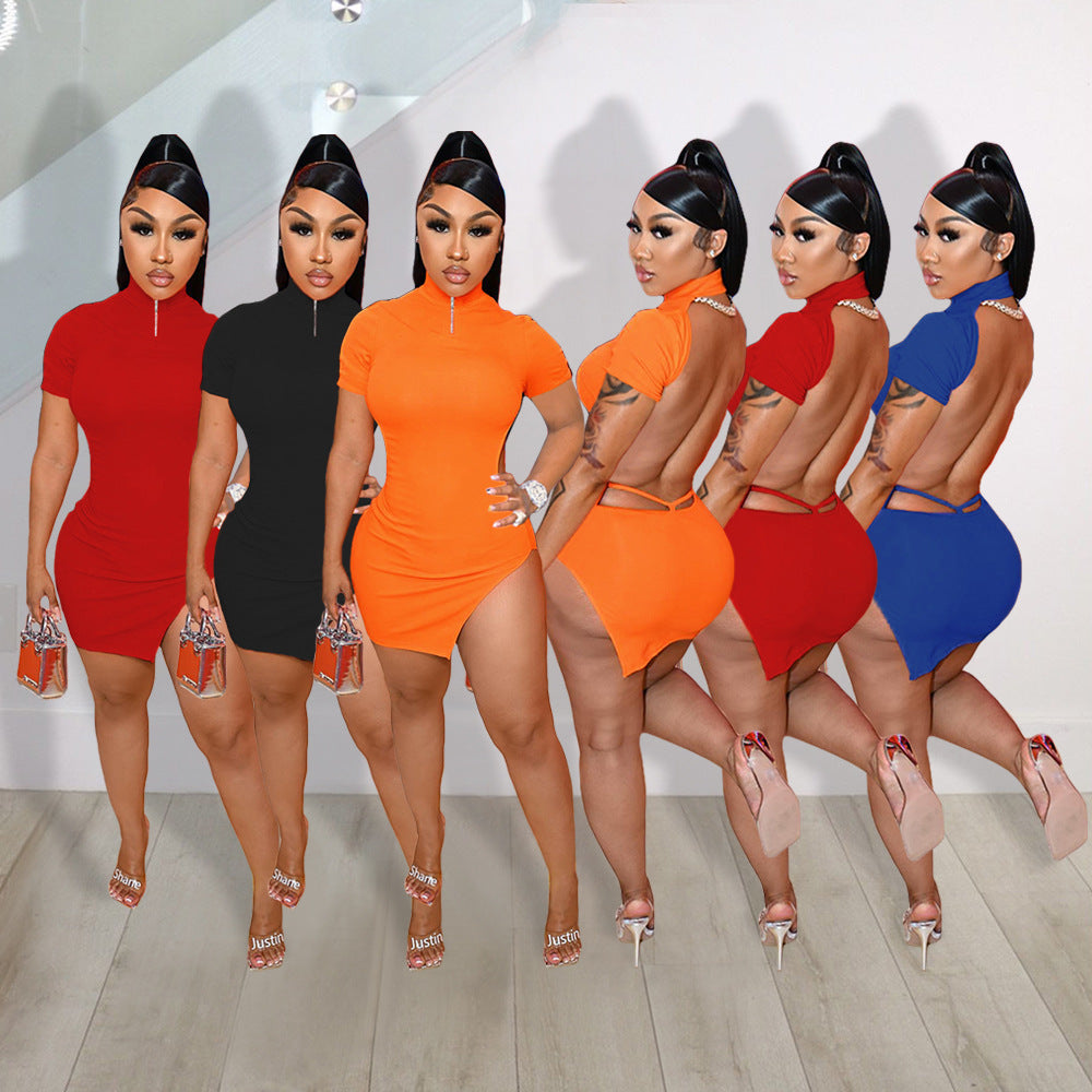 Sexy Sexy Backless Short Sleeve Club Dress