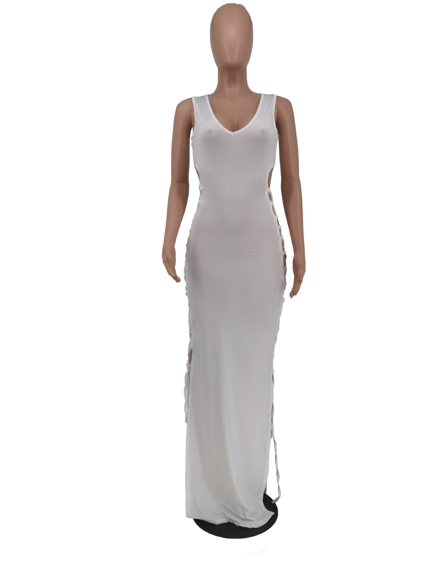 Sexy Solid Lace-Up Hollow Out Sleeveless Maxi Dress
