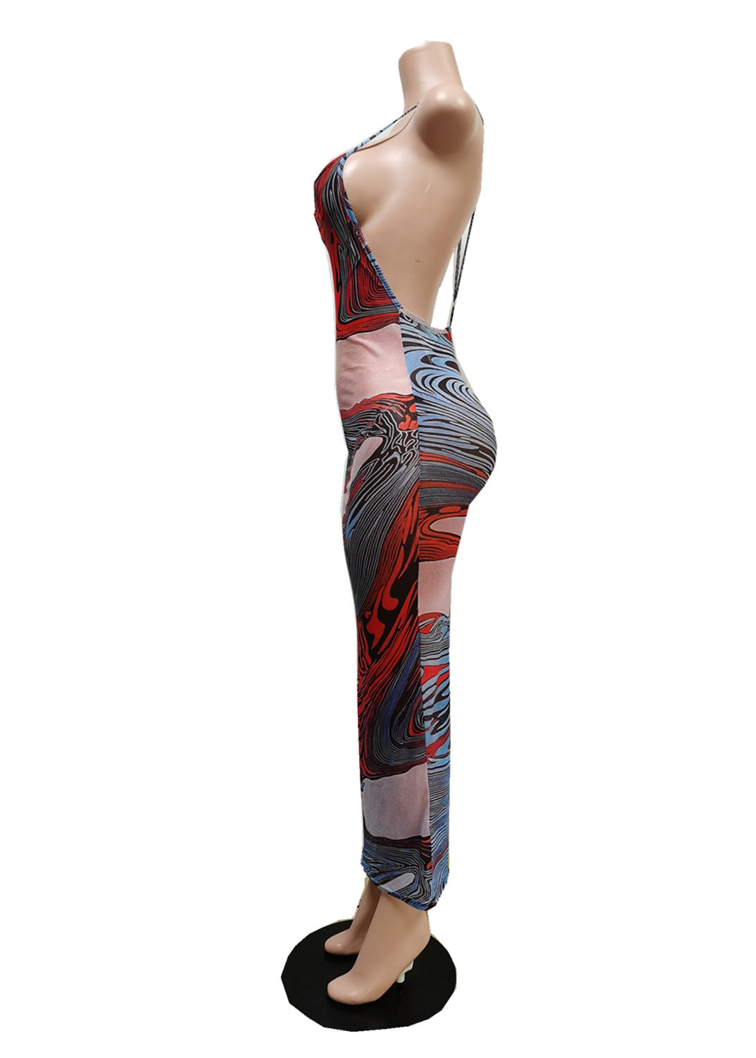 Sexy Sexy Printed Backless Mesh Sling Maxi Dress