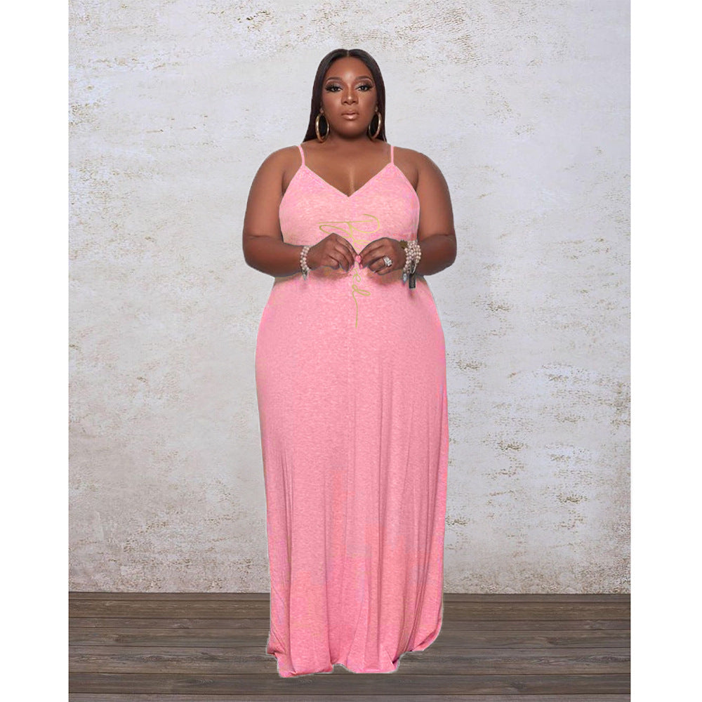 Sexy Plus Size Letter Print Spaghetti Strap Maxi Dress