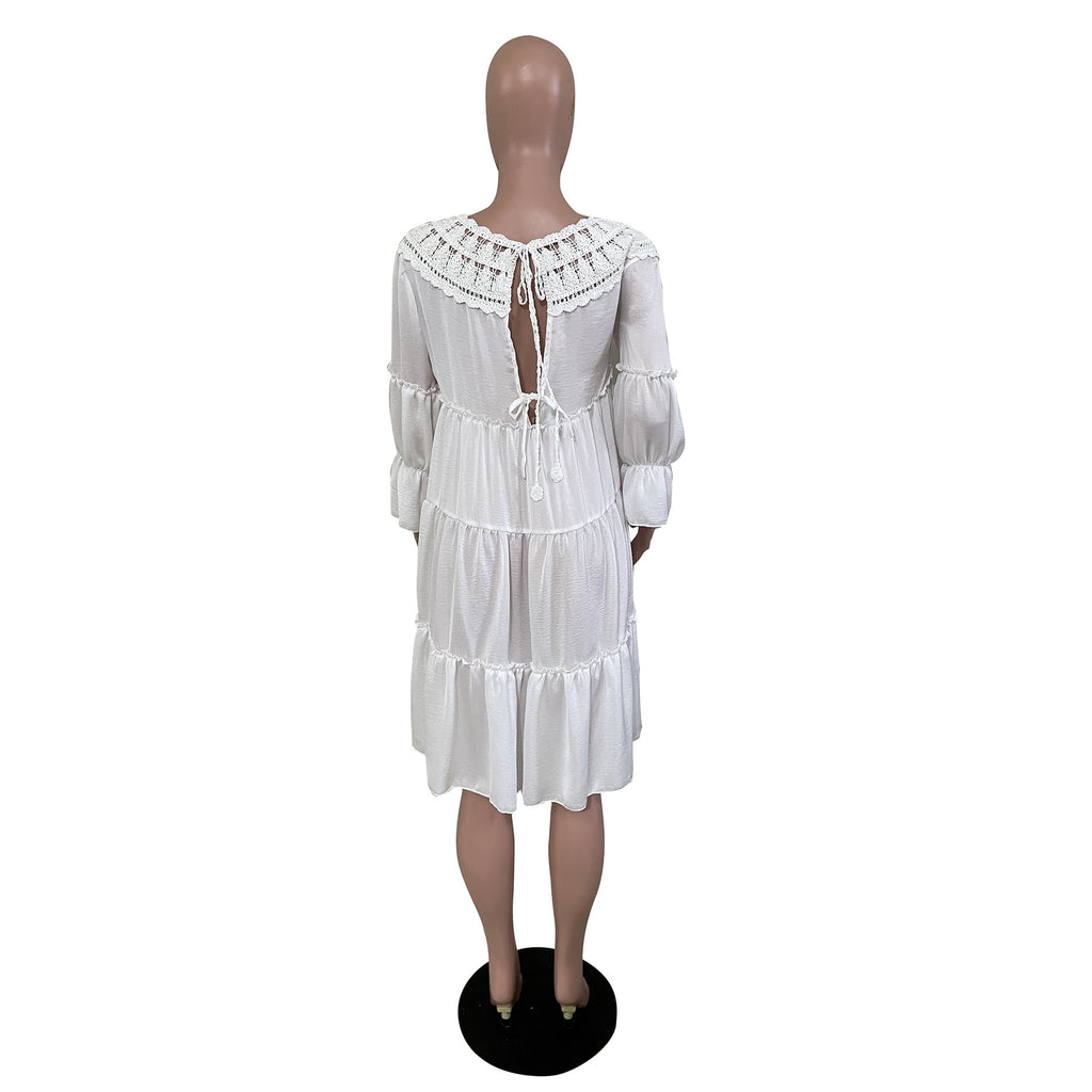 Sexy Solid 3/4 Sleeve Loose Dress
