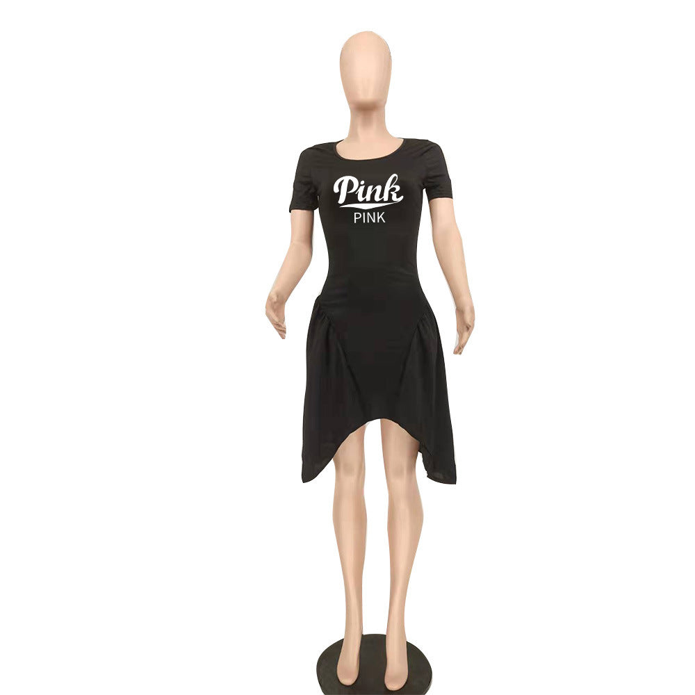 Sexy Plus Size Pink Letter Print Knee Lenght Dress