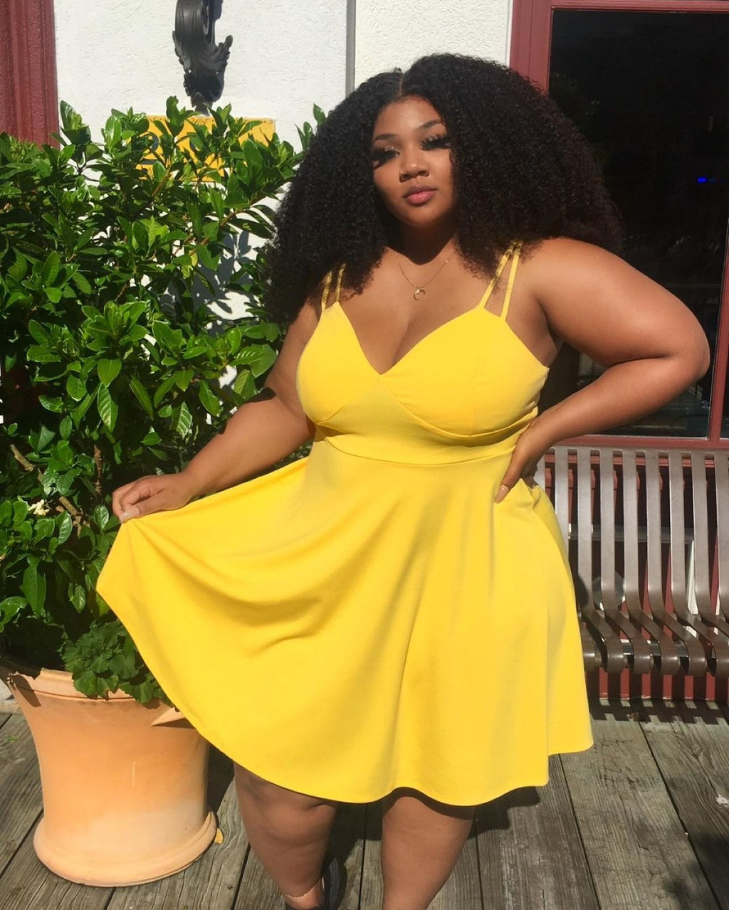 Sexy Plus Size Yellow High Waist Sling Mini Dress