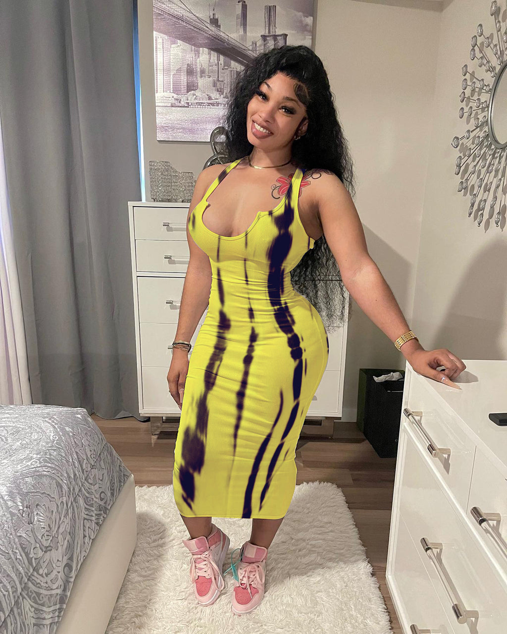 Sexy Plus Size Tie Dye Print Sleeveless Midi Dress