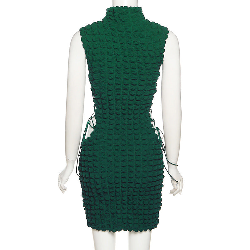 Sexy Solid Sleeveless Lace-Up Hollow Out Mini Dress