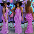 Sexy Sexy Striped Cross Strap Maxi Dress