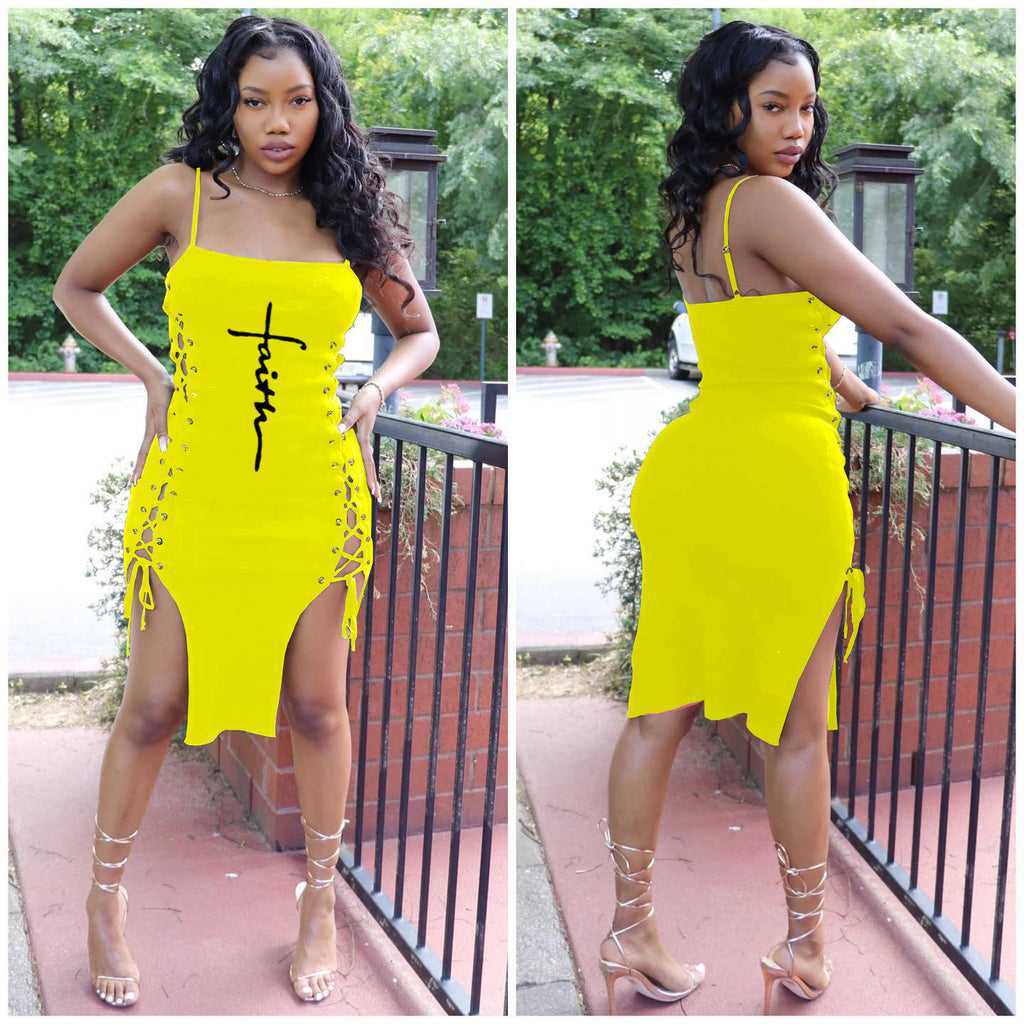Sexy Letter Print Spaghetti Strap Bandage Dress