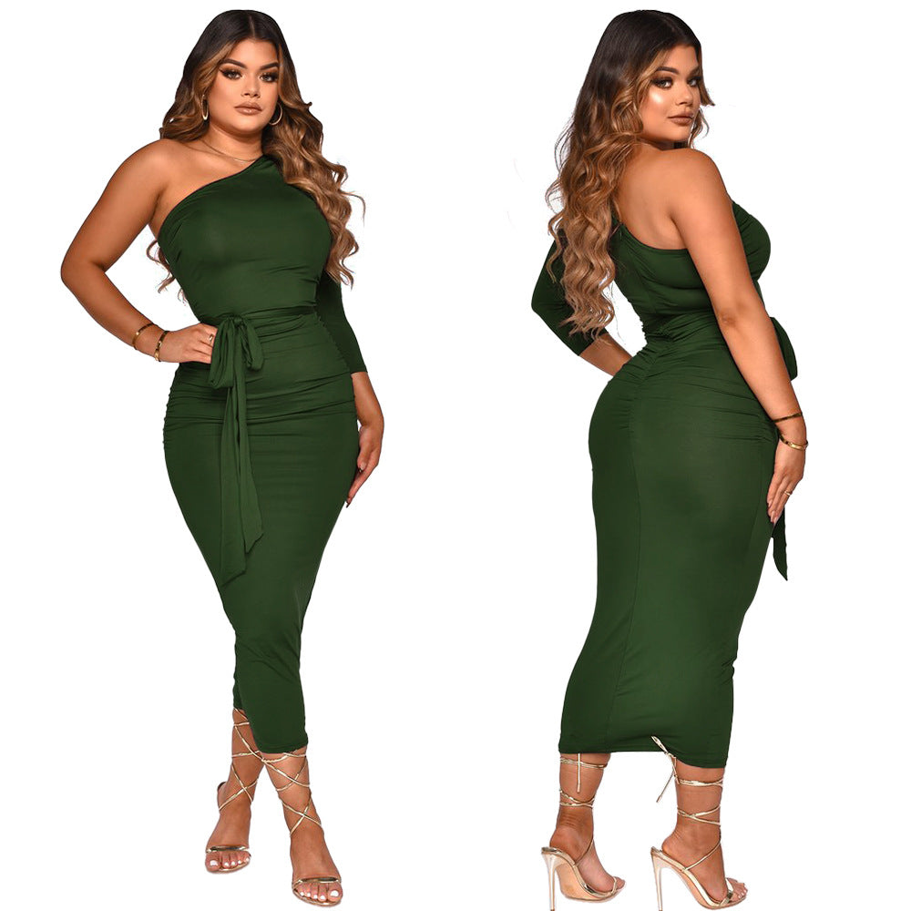 Sexy Solid Color Single Sleeve Maxi Dress