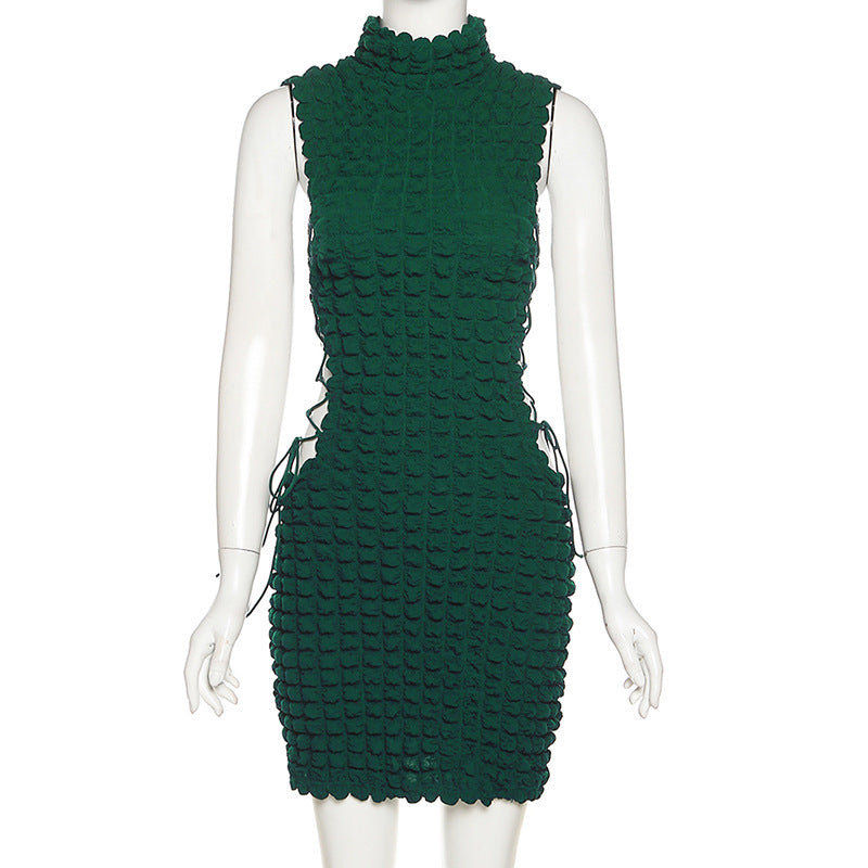 Sexy Solid Sleeveless Lace-Up Hollow Out Mini Dress
