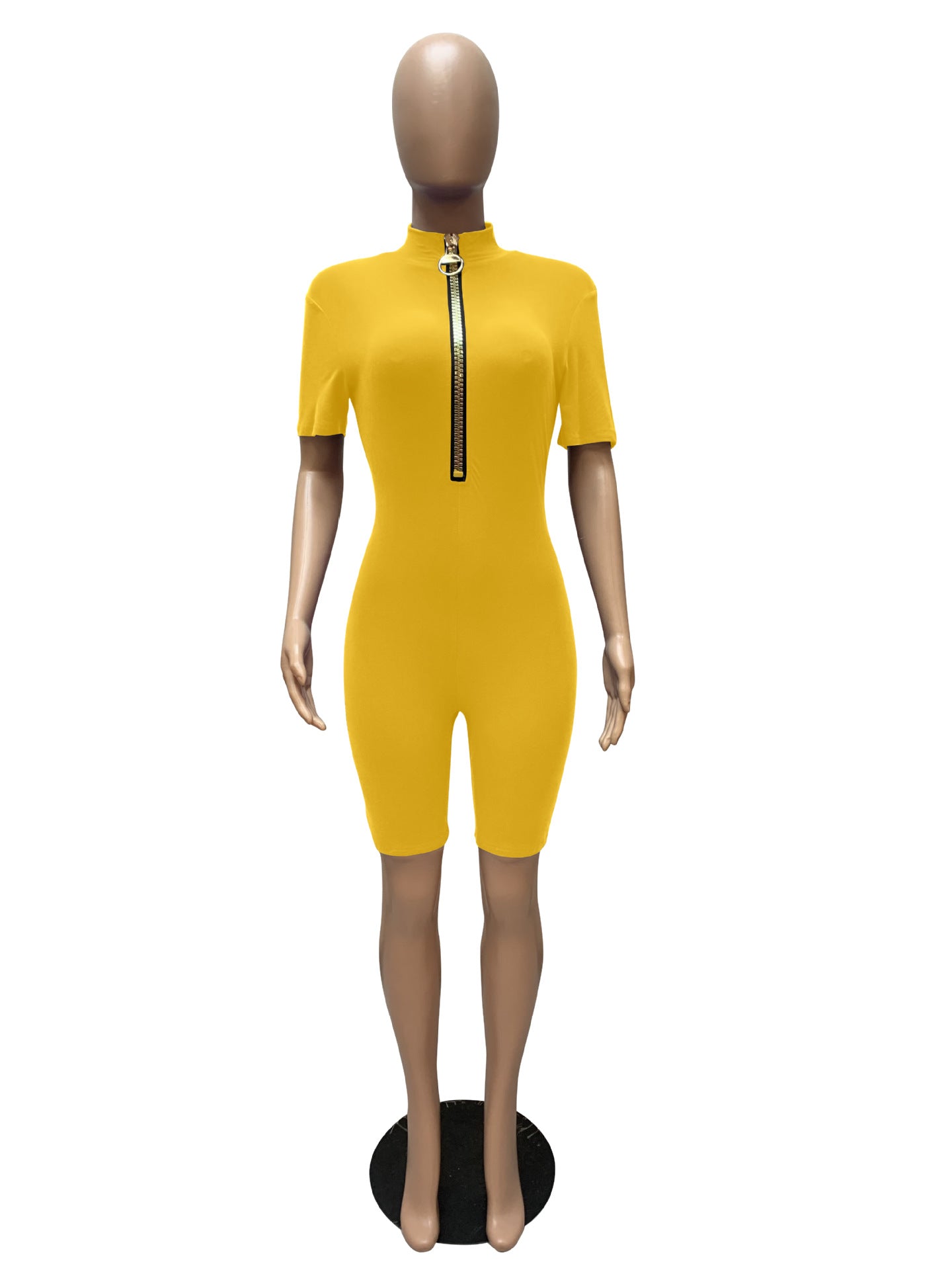Sexy Casual Solid Short Sleeve Zipper Romper