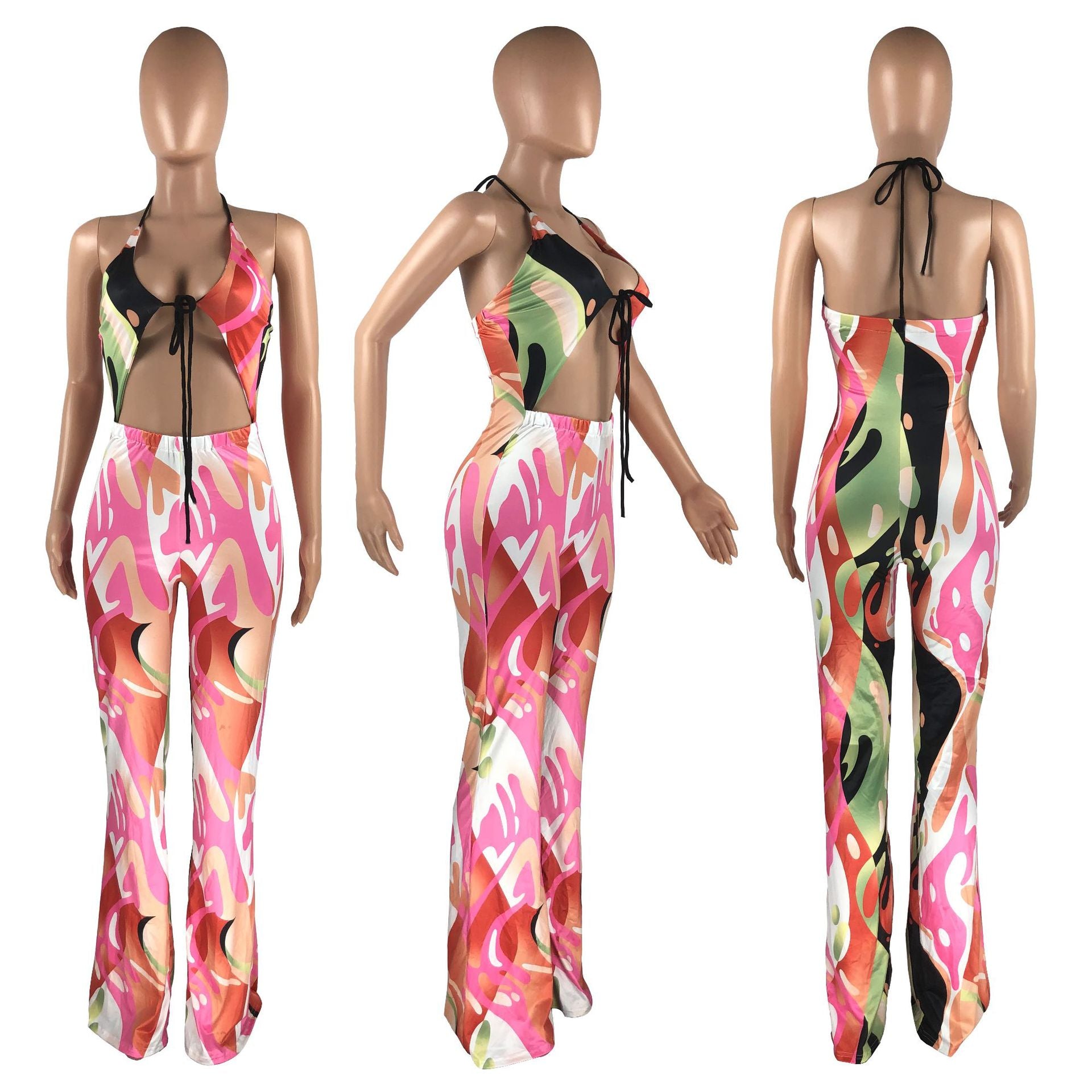 Sexy Sexy Printed Halter Backless Jumpsuit