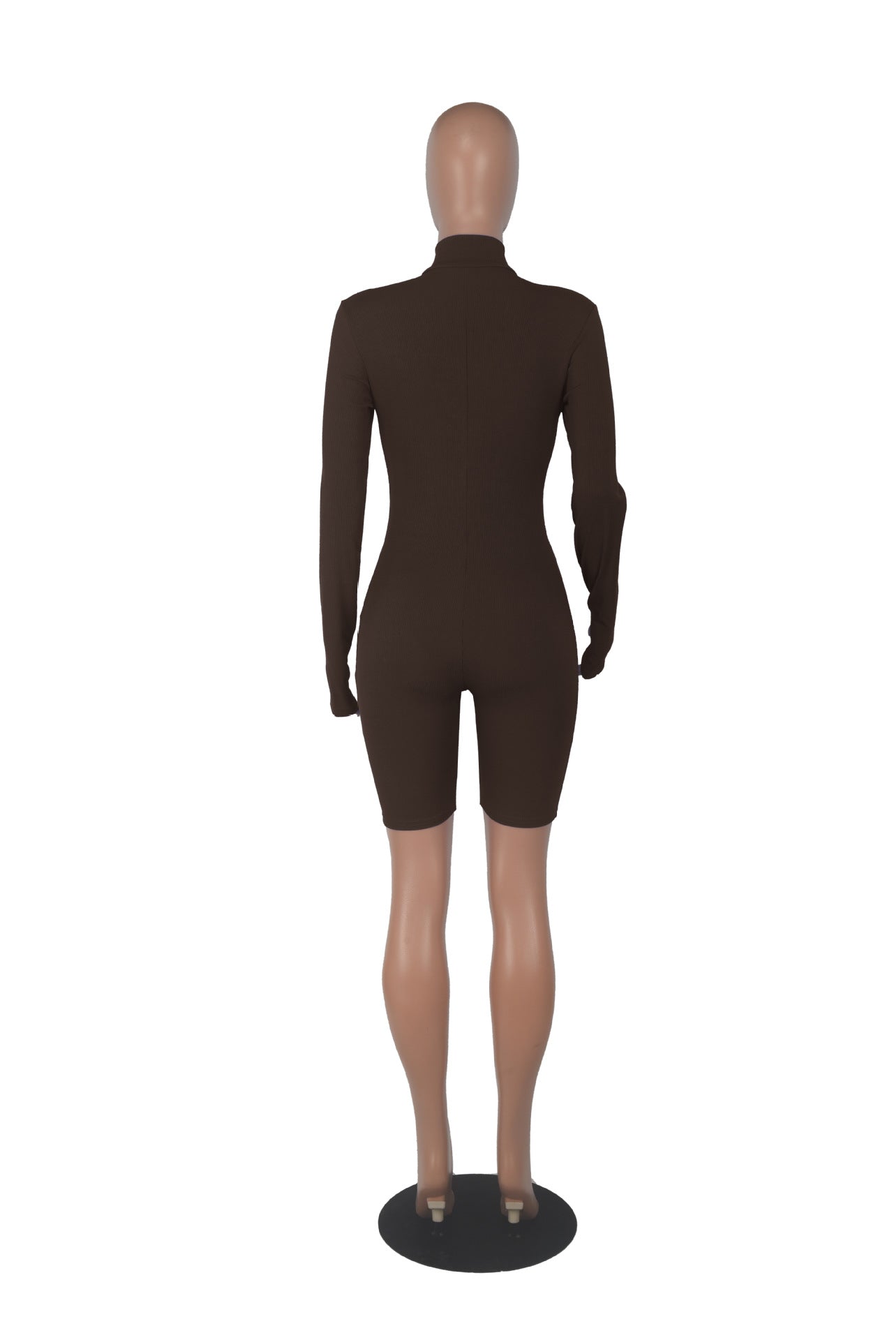 Sexy Solid Zipper Long Sleeve Sport Romper