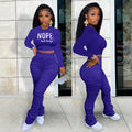 Sexy Letter Print T Shirt And Pleated Stacked Pant 2 Piece Set