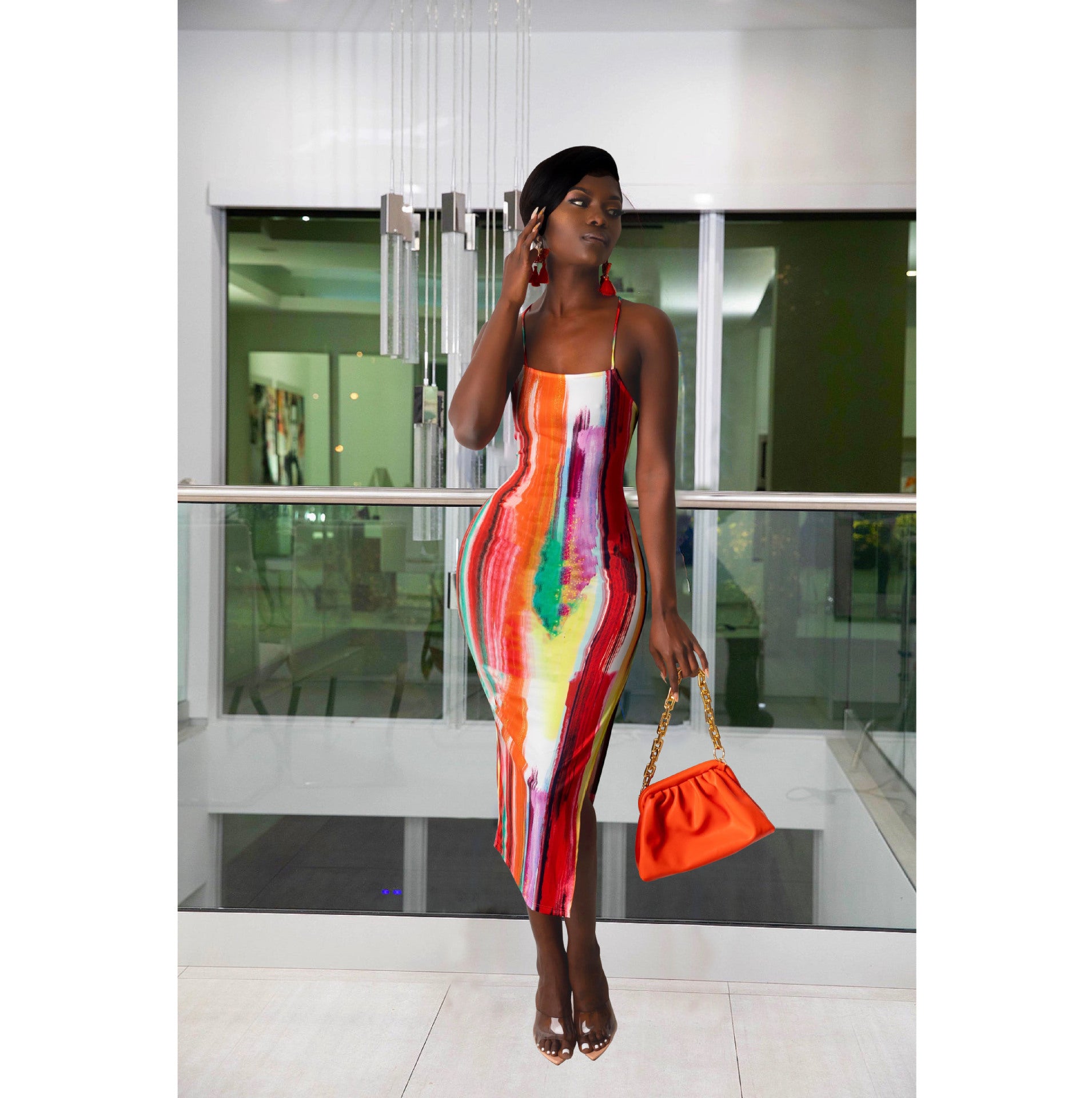 Sexy Sexy Printed Sleeveless Sling Midi Dress