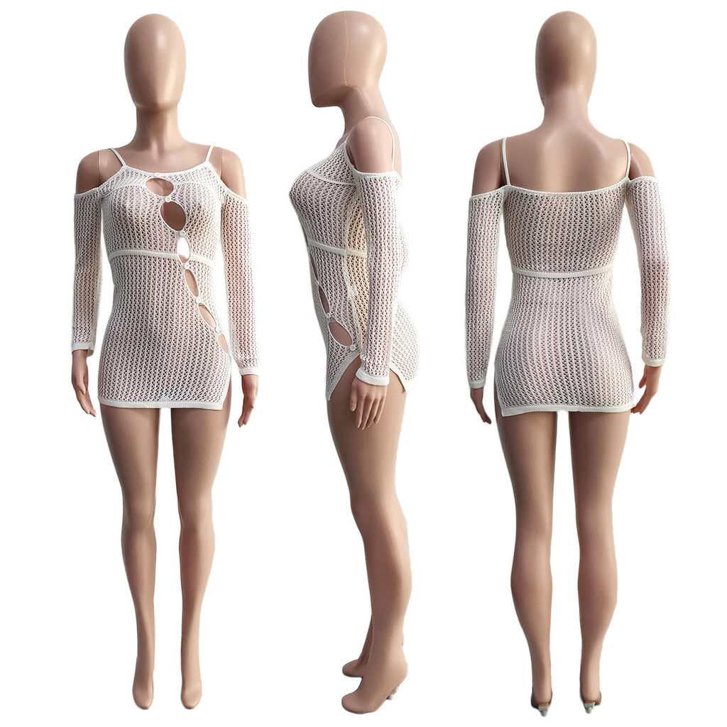 Sexy Sexy Knit Off Shoulder Hollow Out Mini Dress