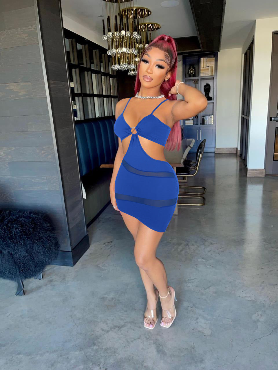 Sexy Sexy Mesh Patchwork Hollow Mini Dress