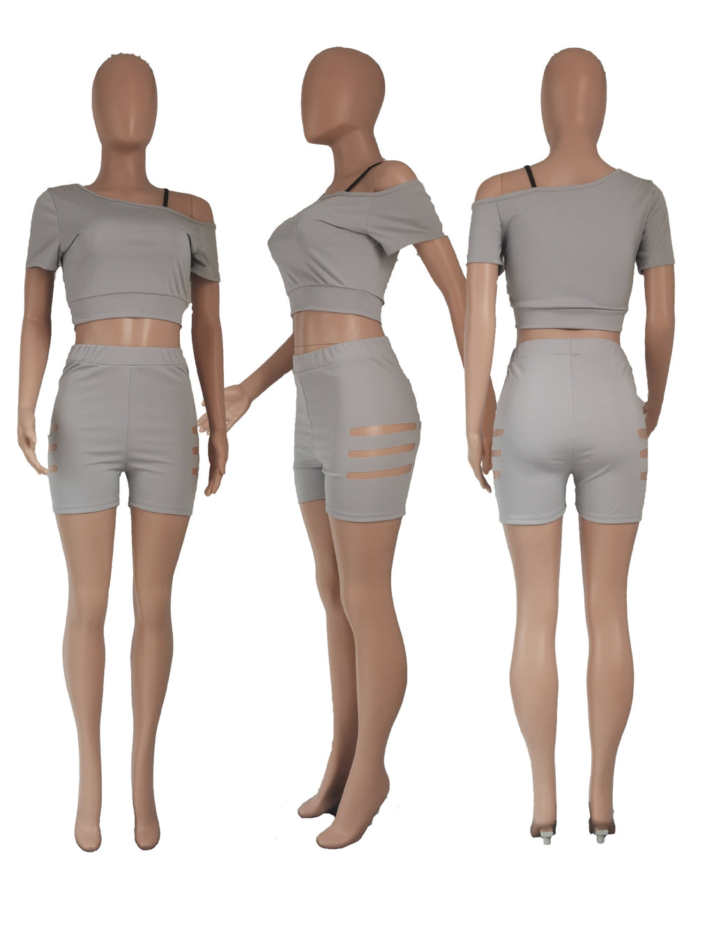 Sexy Solid Off Shoulder Hollow Out Two Piece Shorts Set
