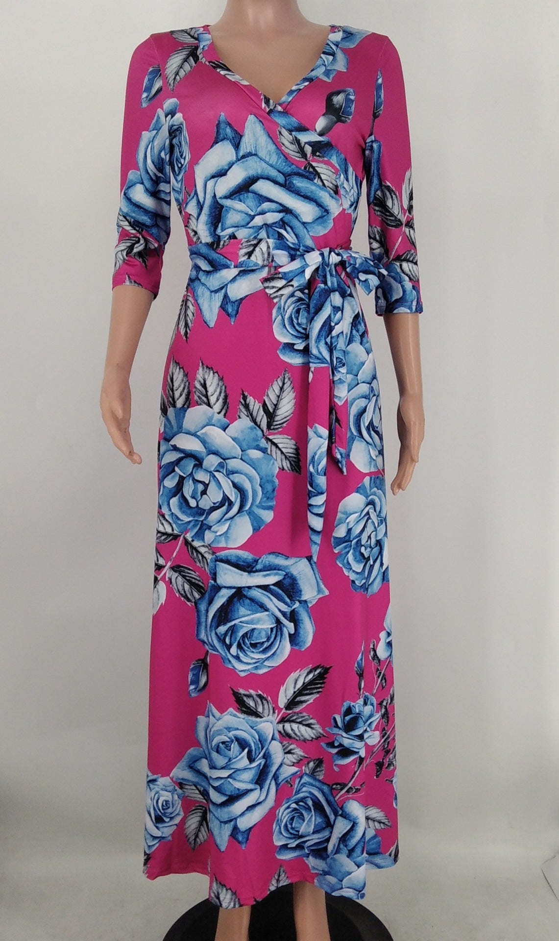 Sexy Plus Size Floral Print V Neck High Waist Maxi Dress