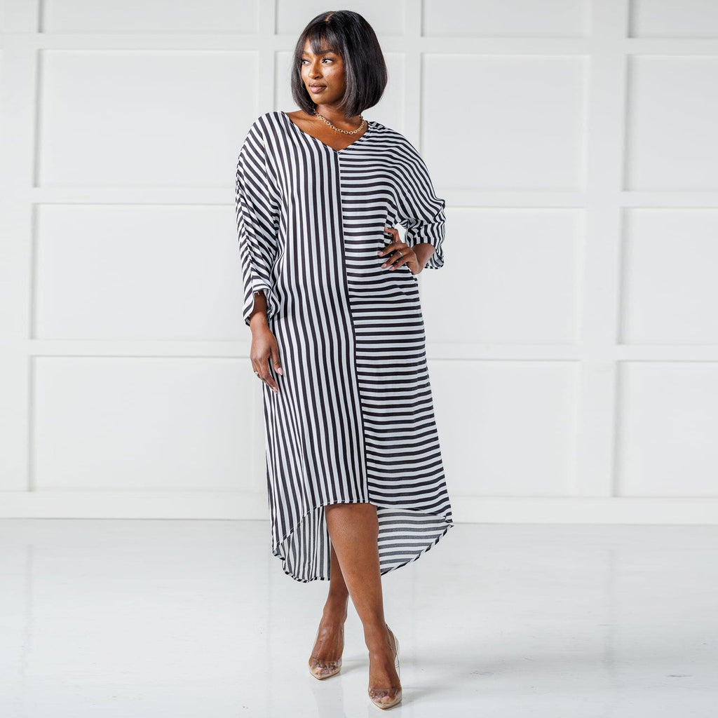 Sexy Casual Striped High Low Irregular Long Dress