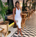 Sexy Solid V Neck Backless Ruched Midi Dress