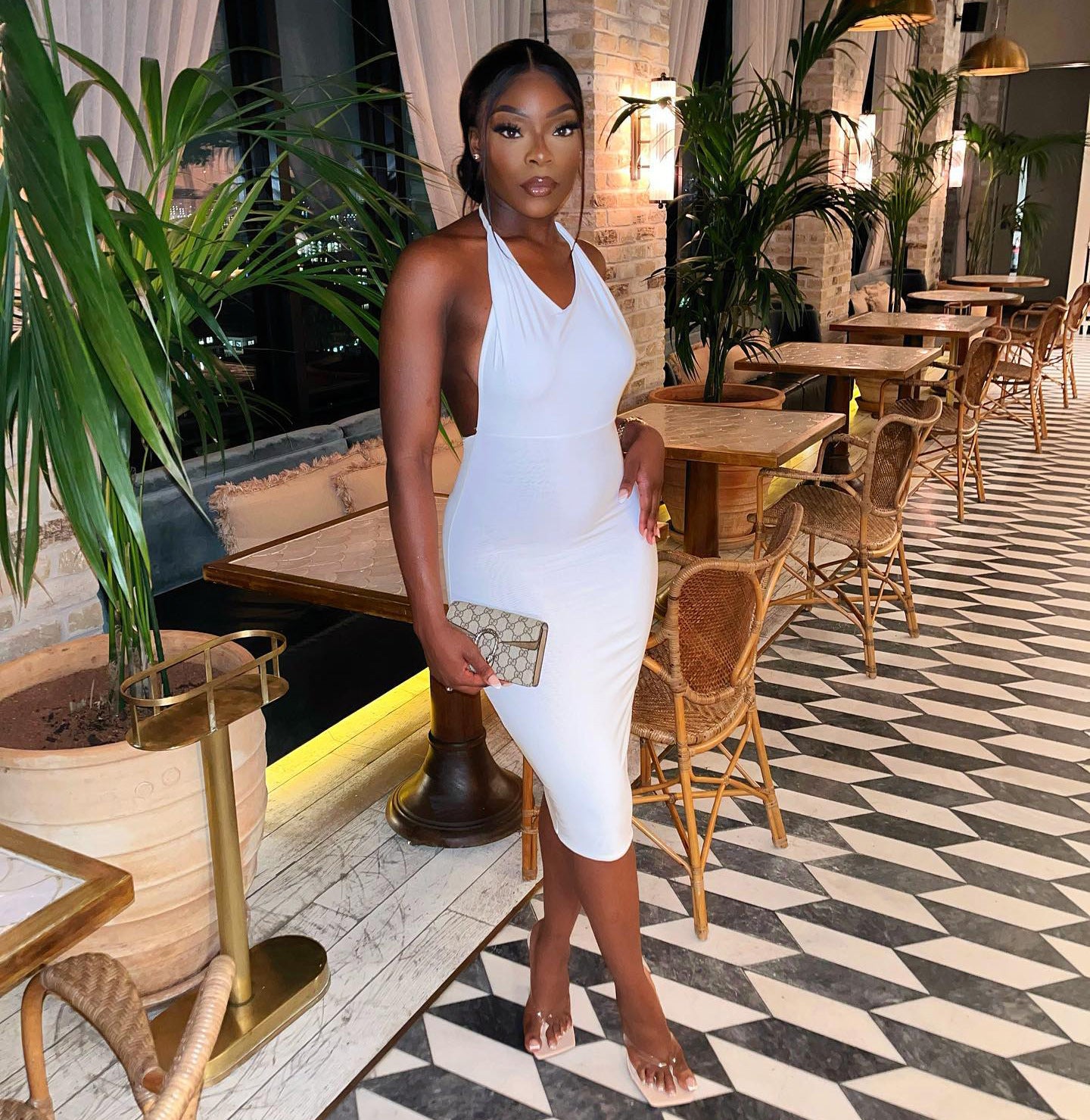 Sexy Solid V Neck Backless Ruched Midi Dress