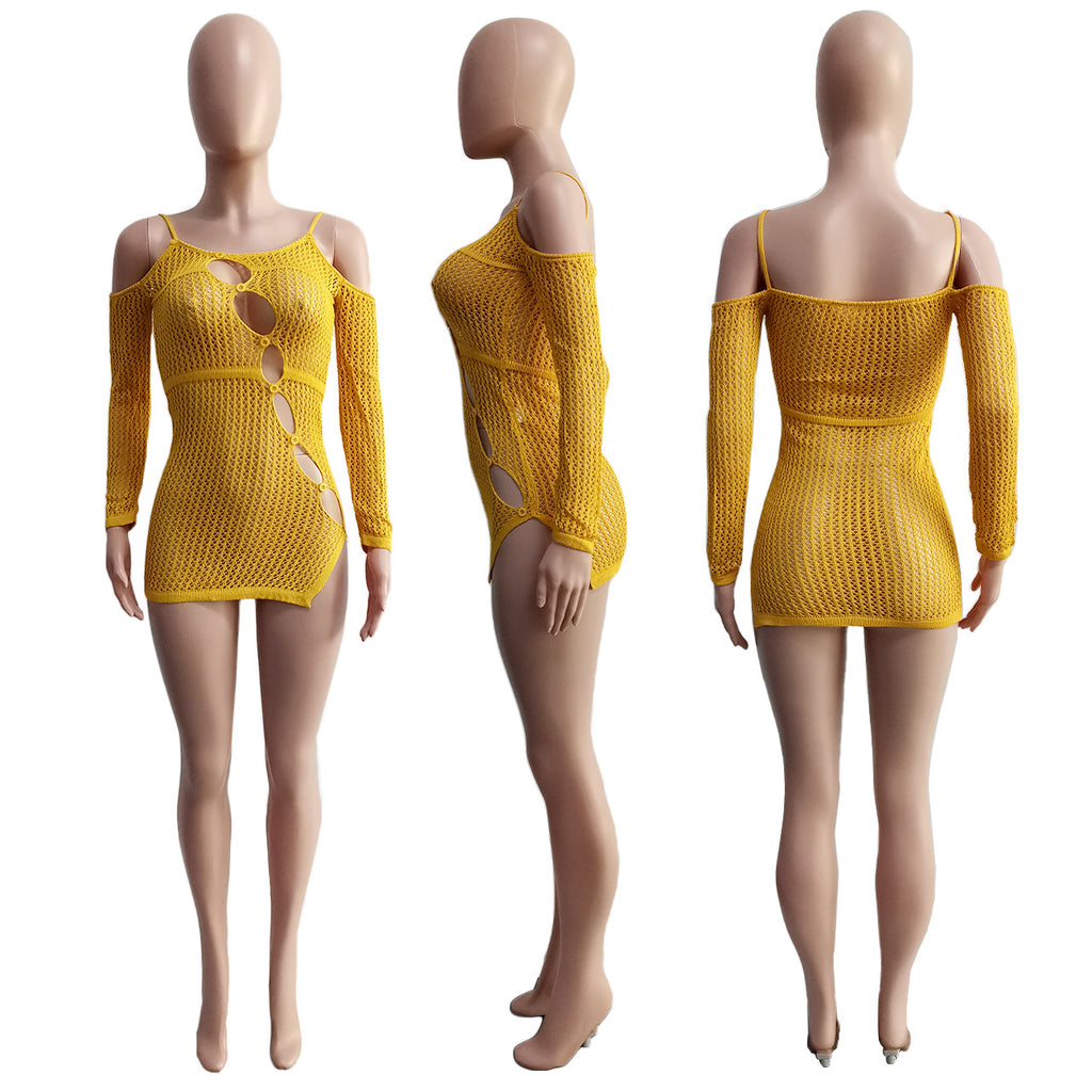 Sexy Sexy Knit Off Shoulder Hollow Out Mini Dress