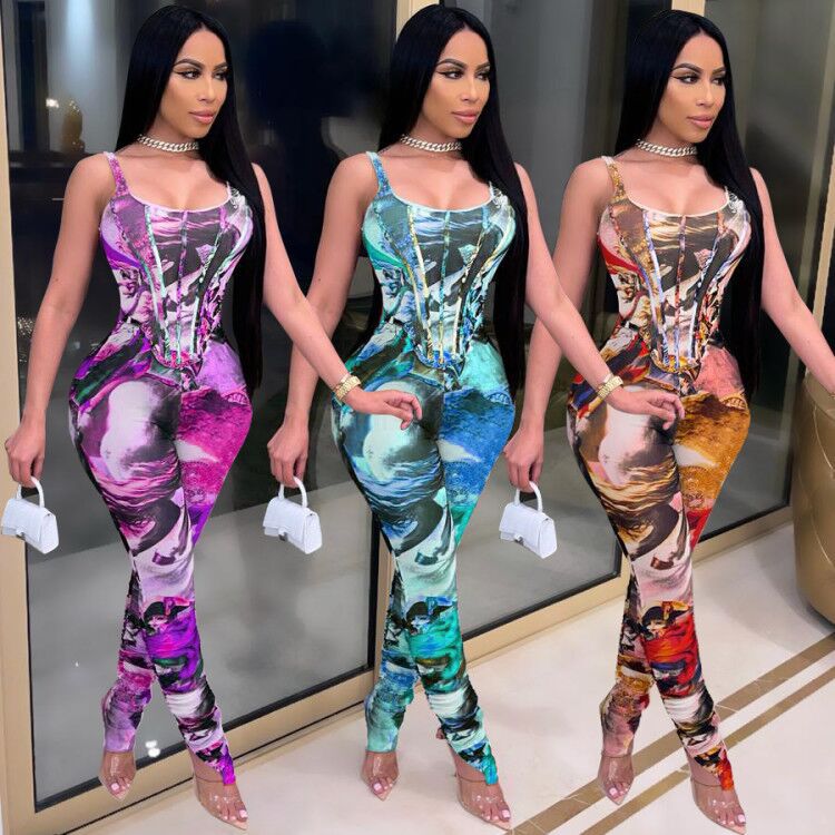 Sexy Sexy Printed Sleeveless One Piece Jumpsuit