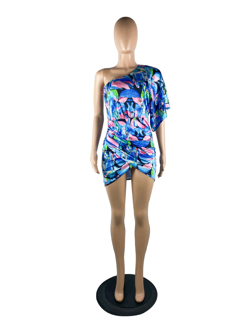 Sexy Floral Print One Shoulder Mini Dress