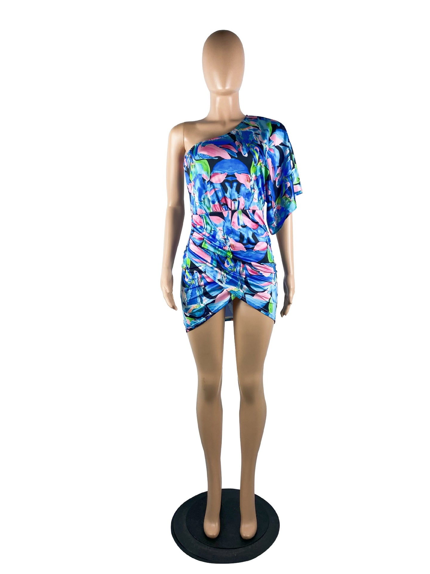 Sexy Floral Print One Shoulder Mini Dress