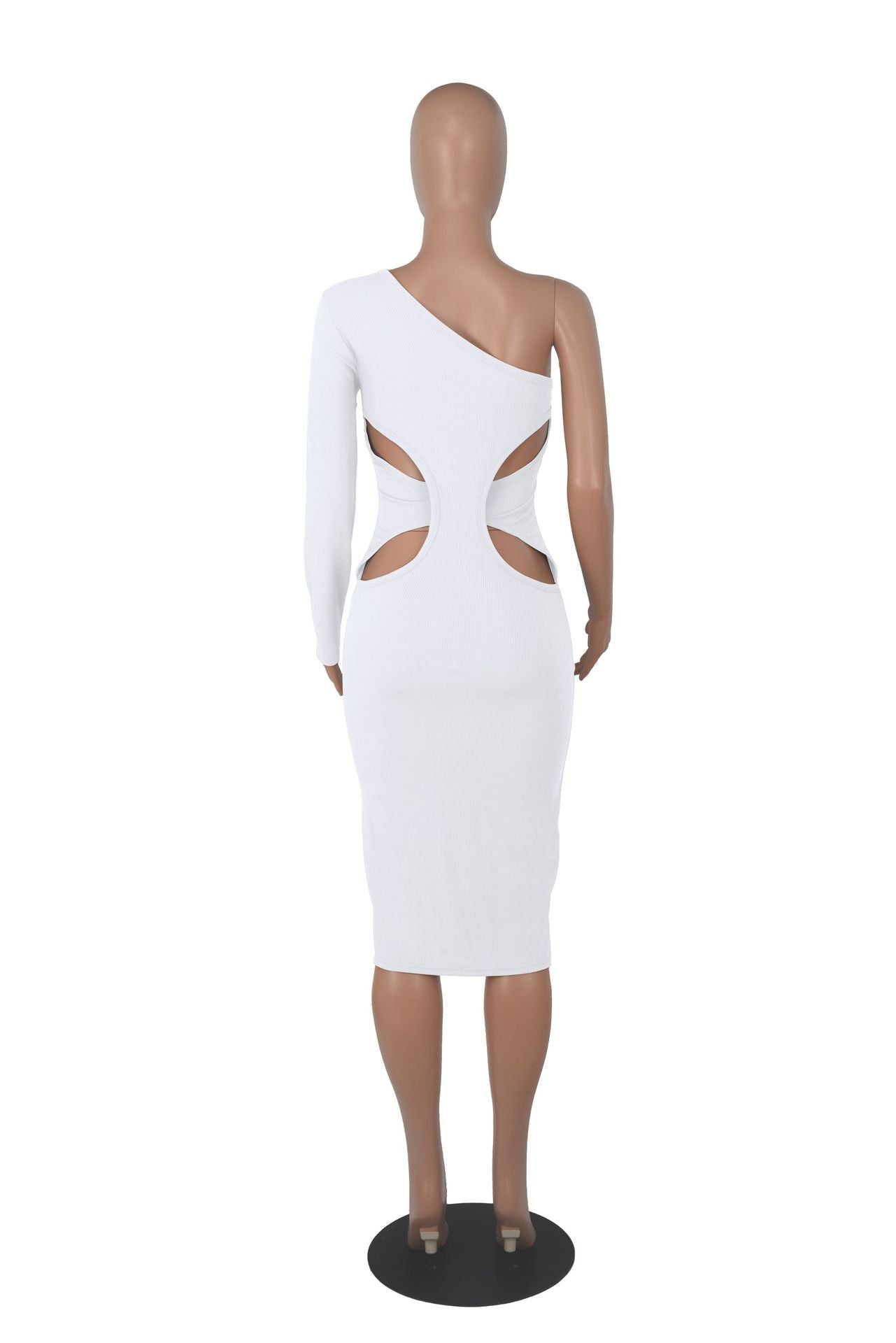 Sexy Solid One Shoulder Long Sleeve Slim Midi Dress