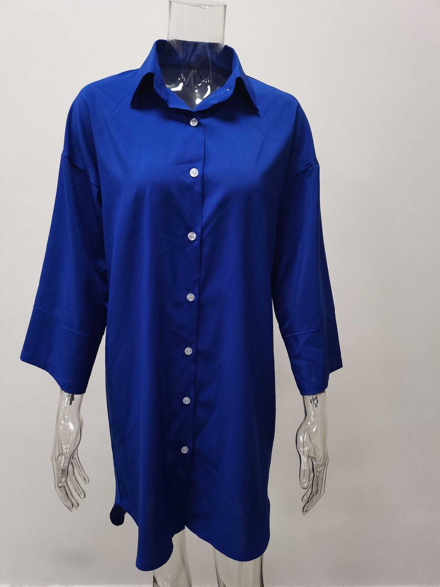 Sexy Plus Size Solid Turndown-Collar Loose Shirt Dress