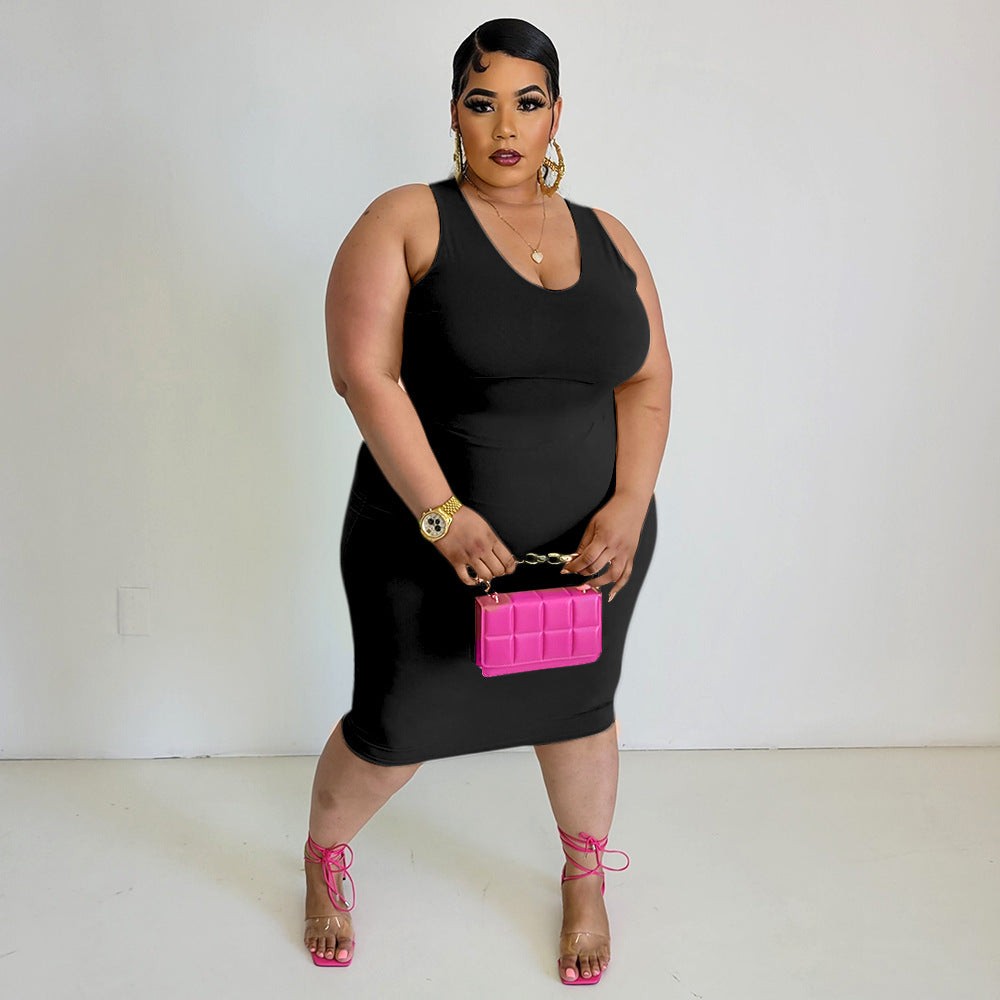 Sexy Plus Size Solid Sleeveless Bodycon Dress