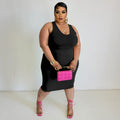 Sexy Plus Size Solid Sleeveless Bodycon Dress