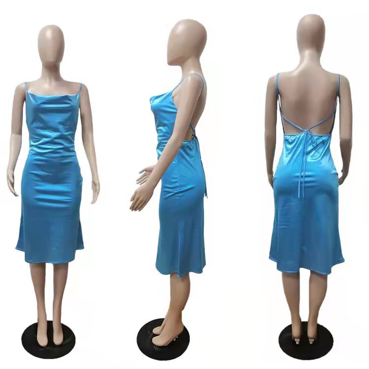 Sexy Sexy Solid Backless Spaghetti Strap Midi Dress