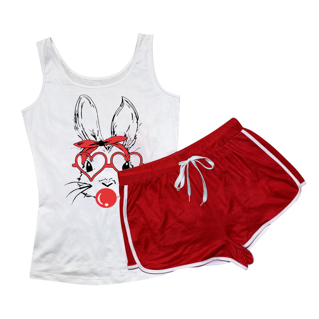 Sexy Sexy Rabbit Pattern Printed Two Piece Shorts Set