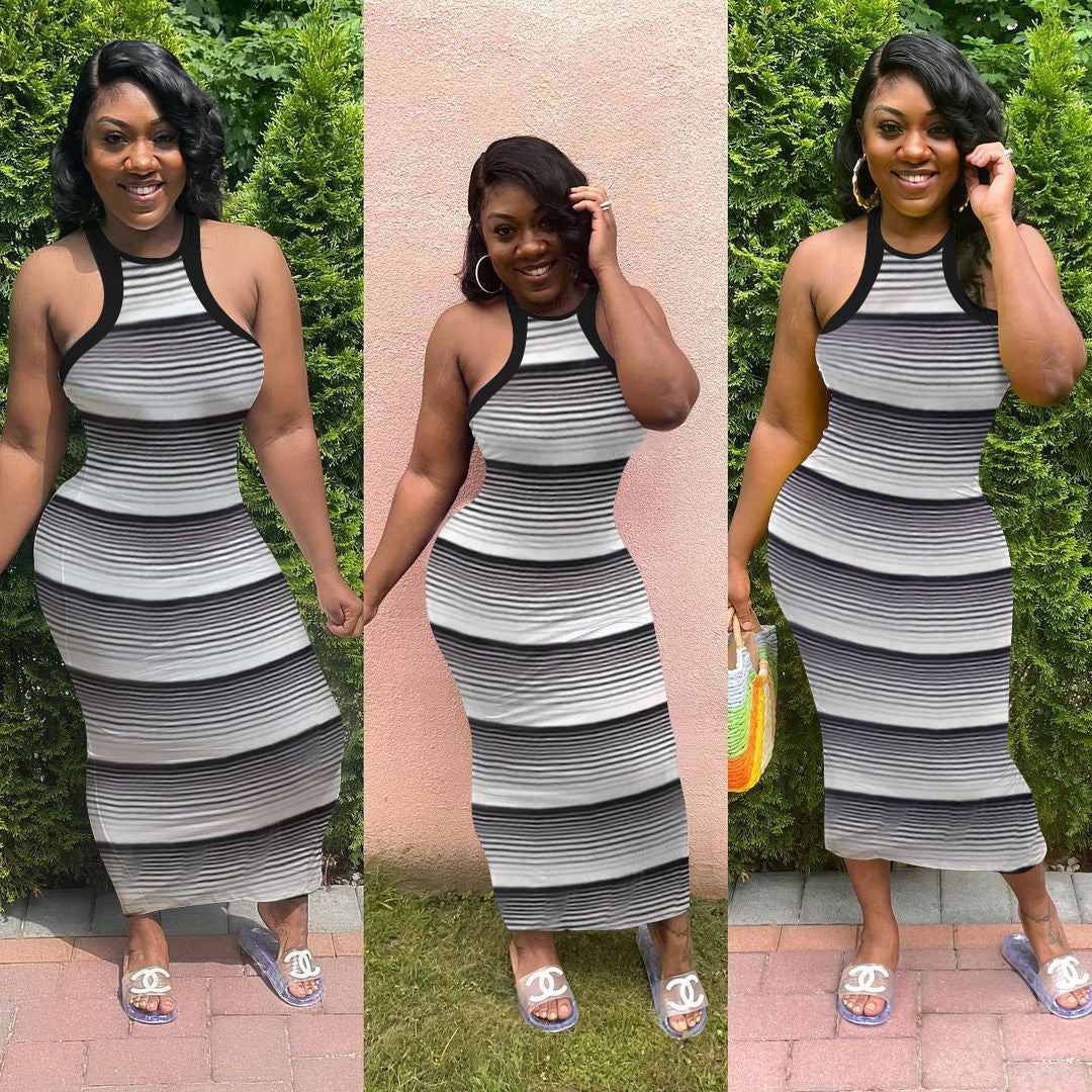 Sexy Sexy Striped Sleeveless Sling Maxi Dress