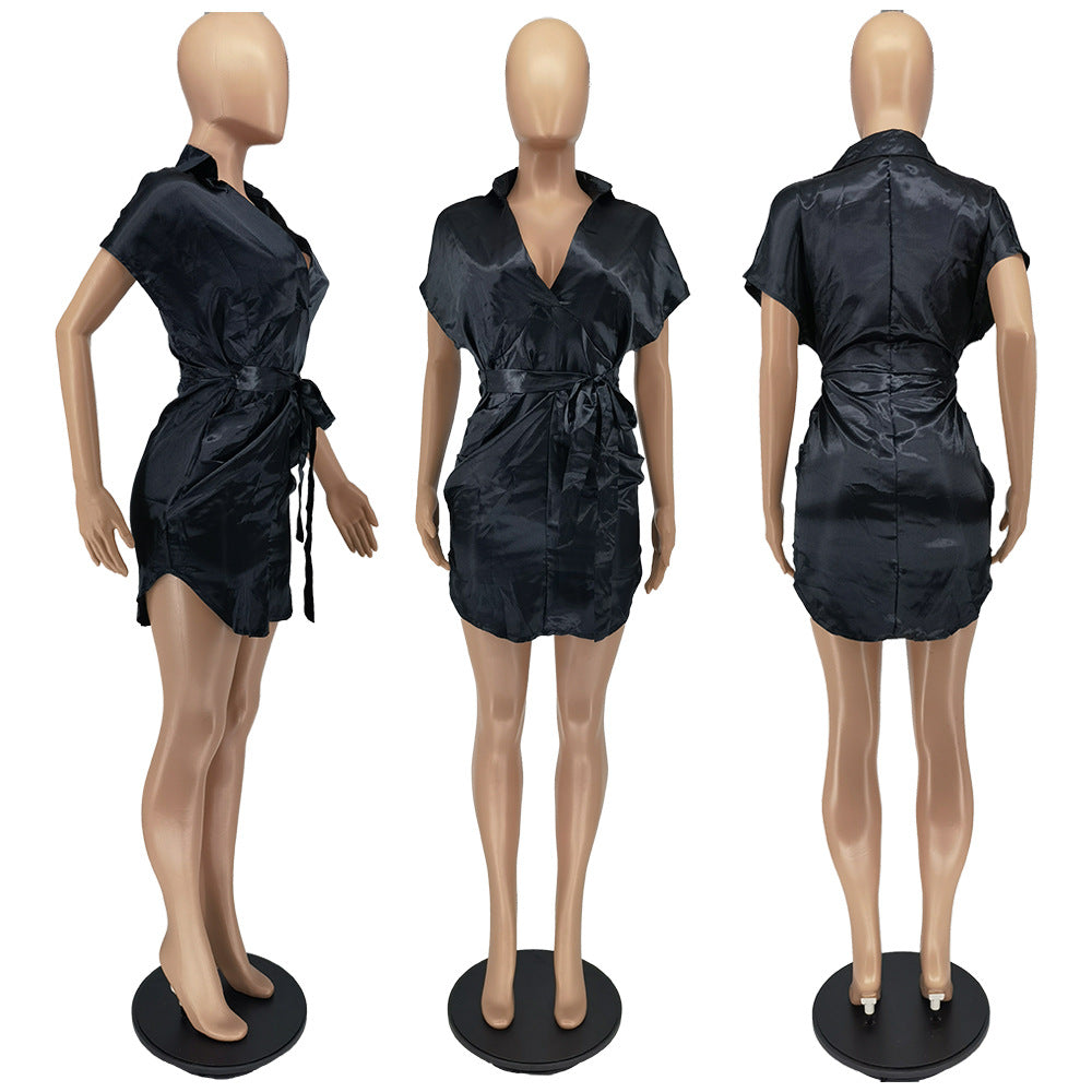 Sexy Sexy V Neck Short Sleeve Sashes Mini Dress
