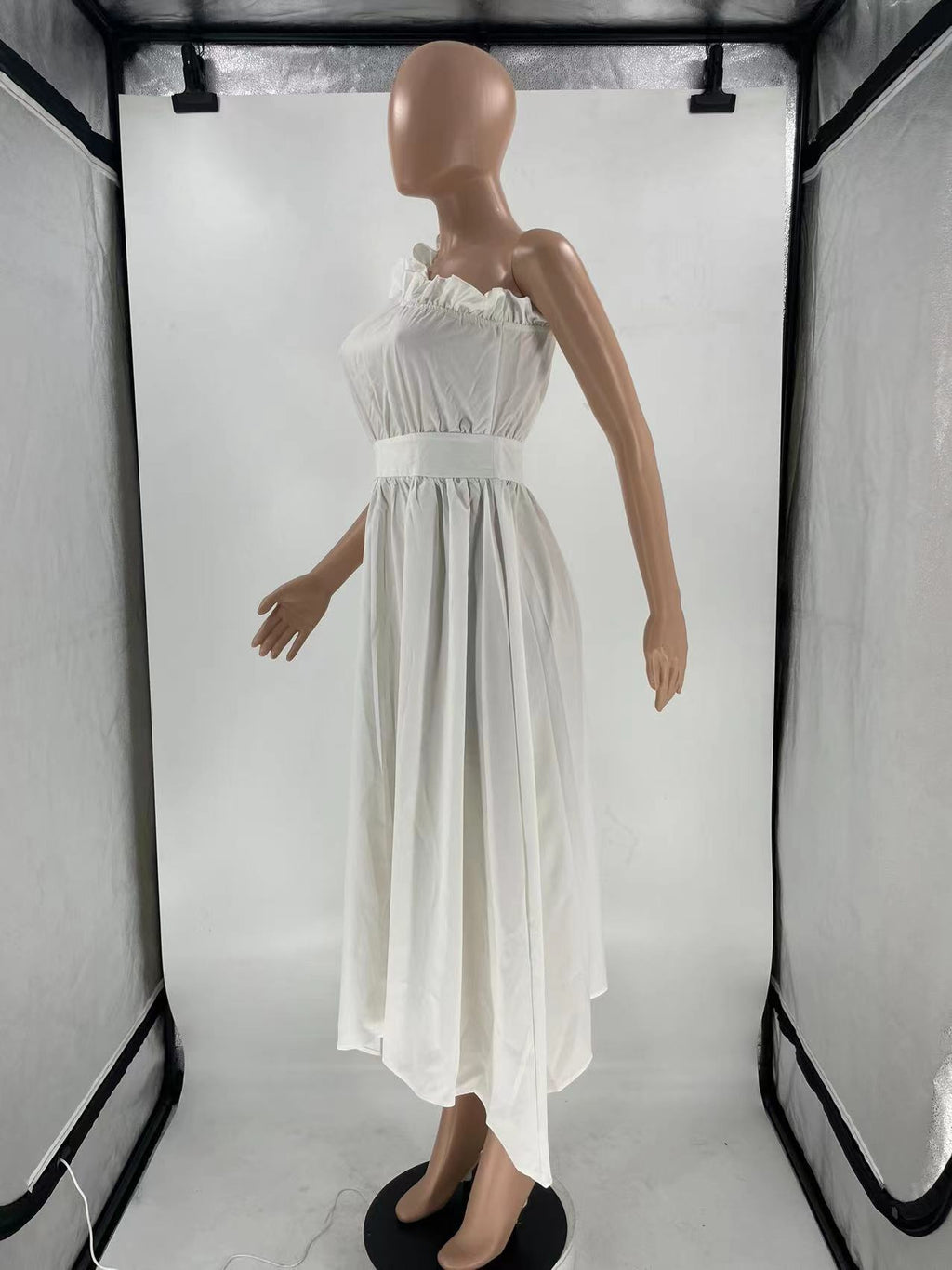 Sexy Solid One Shoulder Ruffled High Waist Midi Dress
