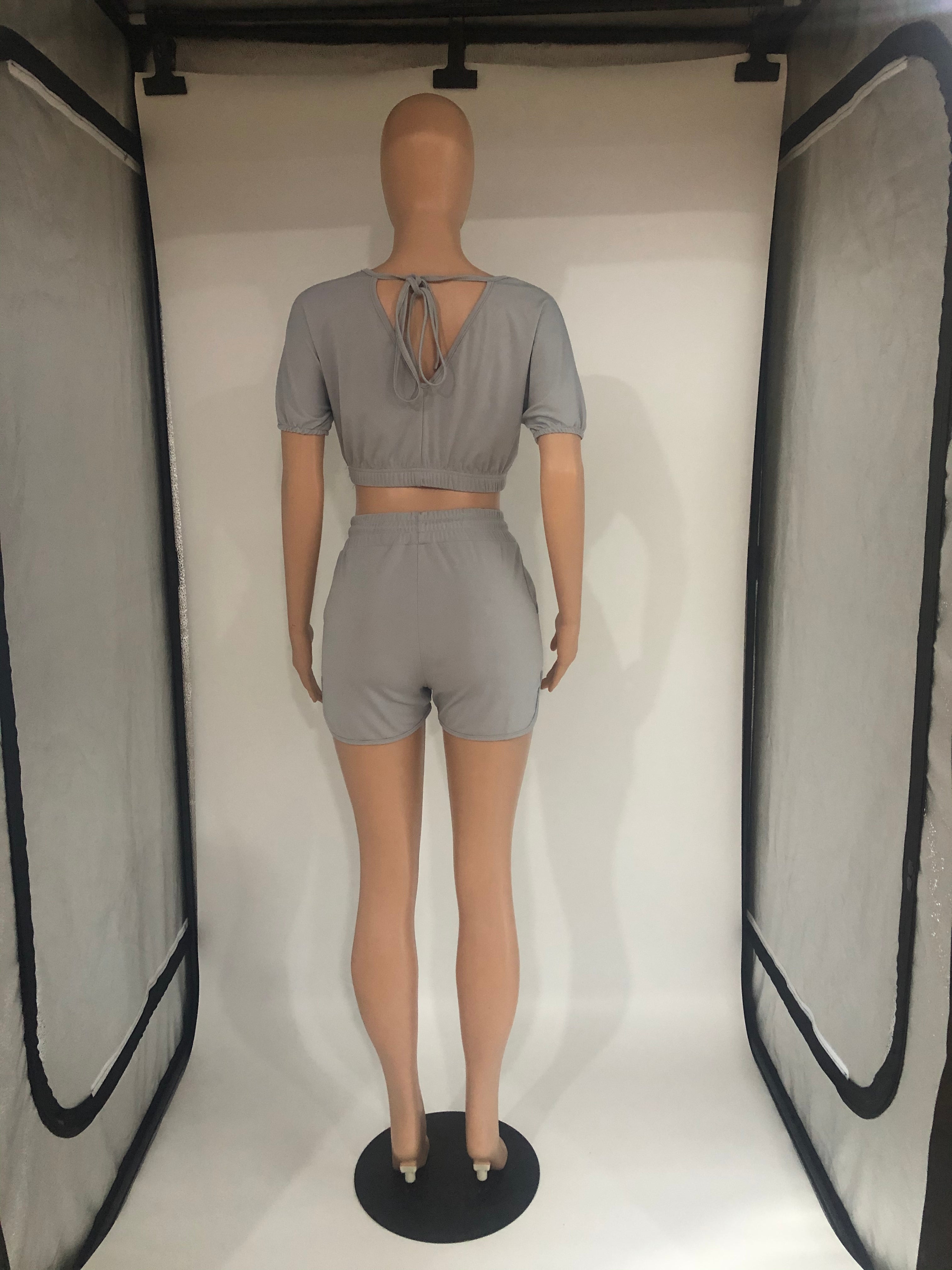 Sexy Solid Color Casual Short Sleeve Shorts  Two Piece Sets