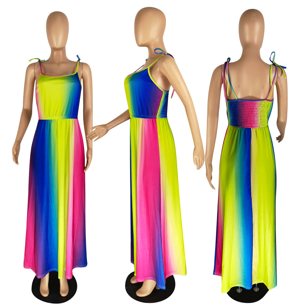 Sexy Gradient Sleeveless Strap Maxi Dress