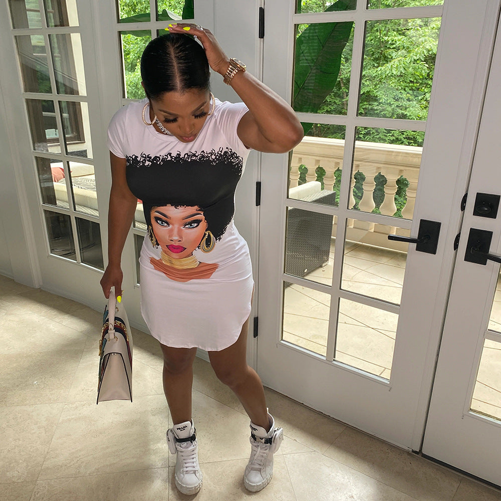 Sexy Sexy Printed Short Sleeve Hollow Out Mini Dress