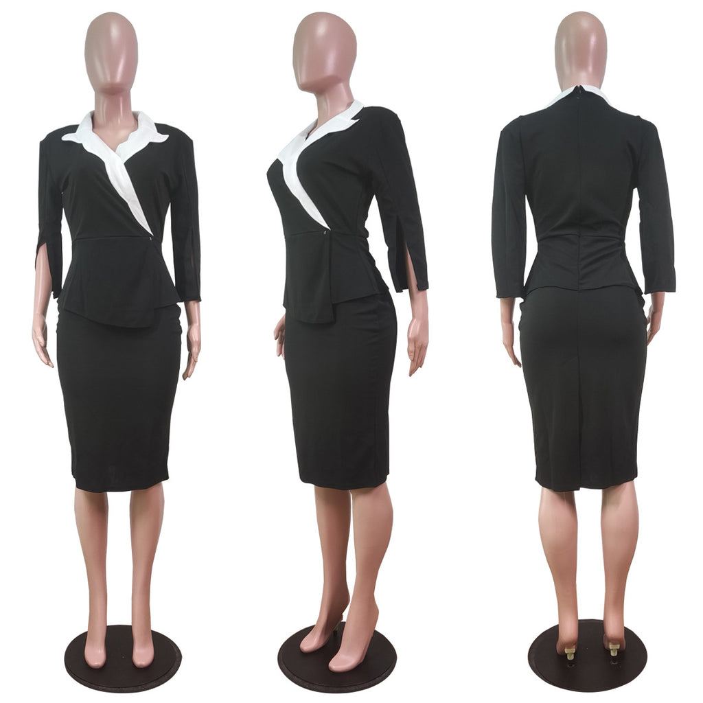 Sexy Elegant 3/4 Sleeve Peplum Dress (Without Belt)