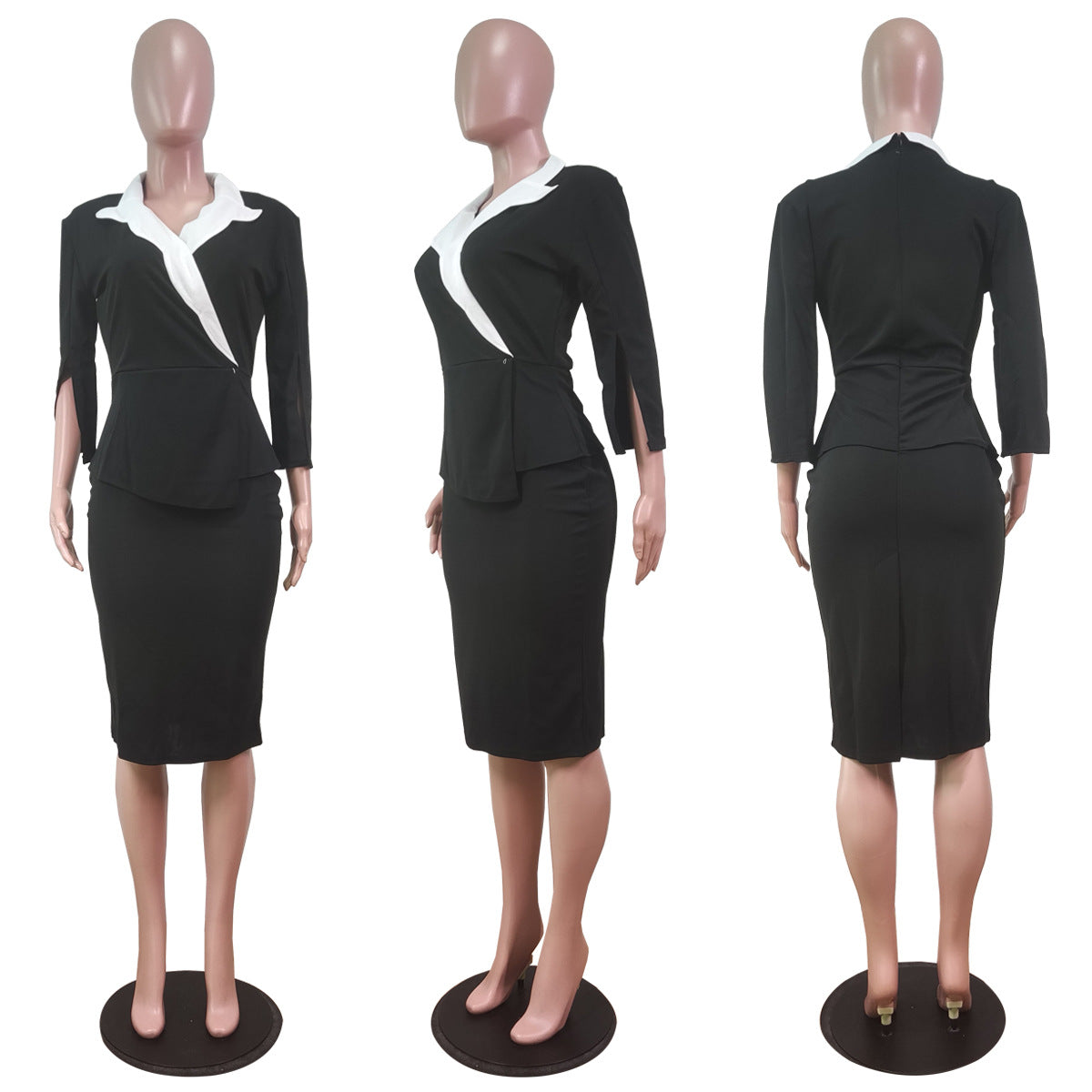 Sexy Elegant 3/4 Sleeve Peplum Dress (Without Belt)