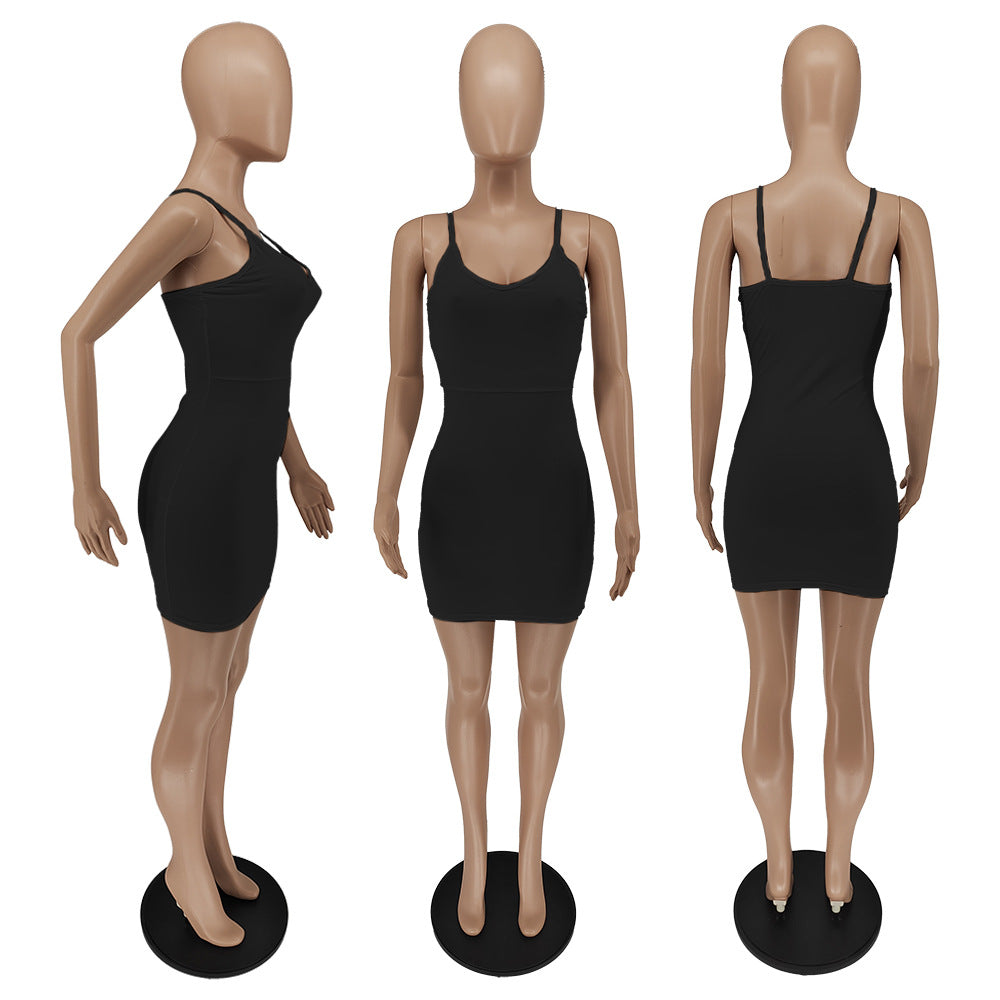 Sexy Solid Spaghetti Strap Slim Mini Dress