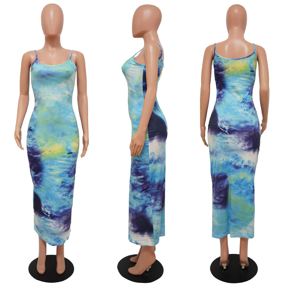 Sexy Fashion Sling Tie Dye Maxi Dress