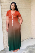 Sexy Gradient Letter Print Short Sleeve Maxi Dress