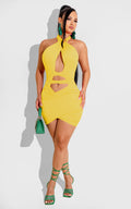 Sexy Solid Sexy Hollow Out Halter Backless Mini Dress