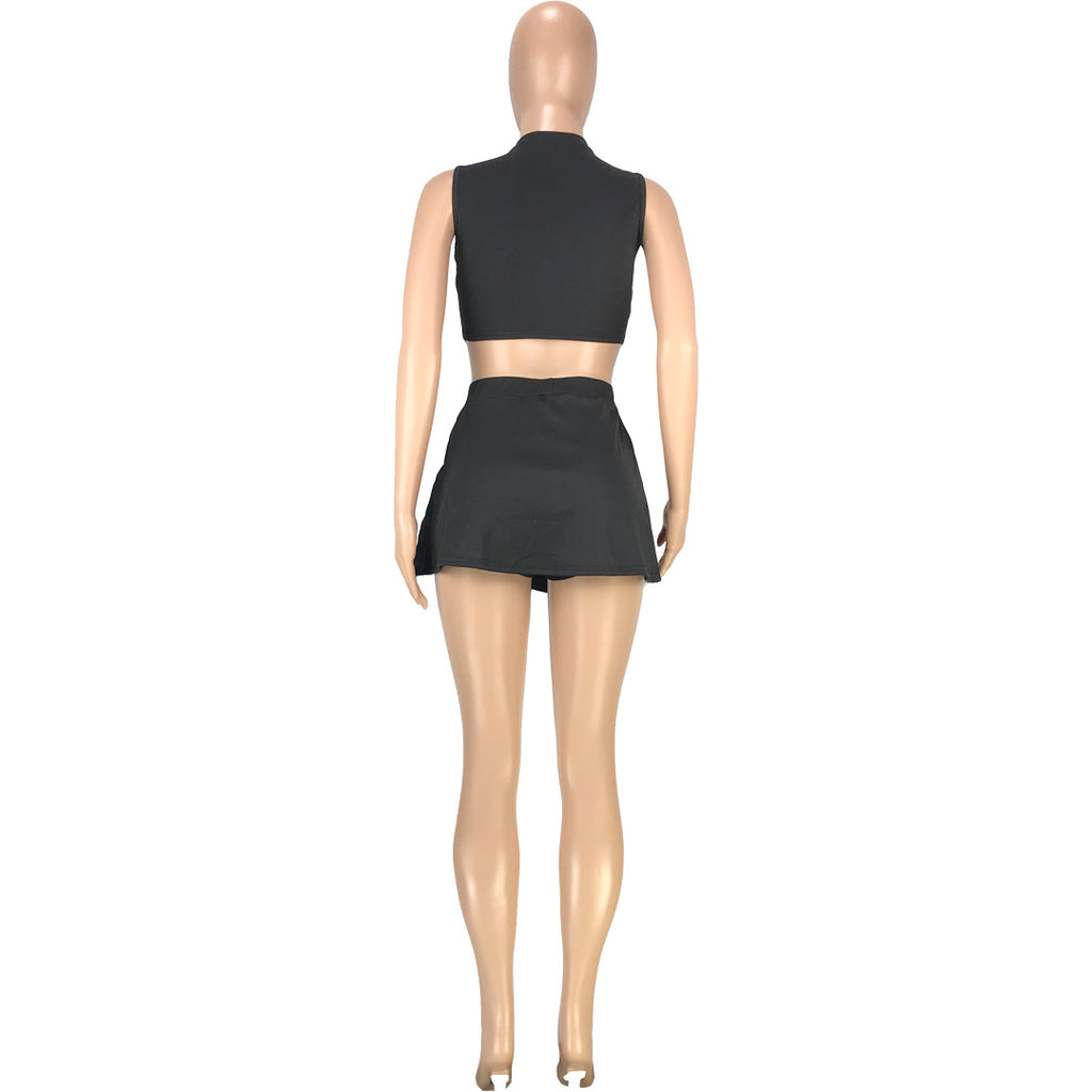 Sexy Solid Sleeveless Culottes Shorts Two Piece Sets
