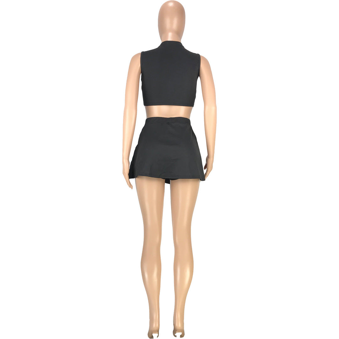 Sexy Solid Sleeveless Culottes Shorts Two Piece Sets