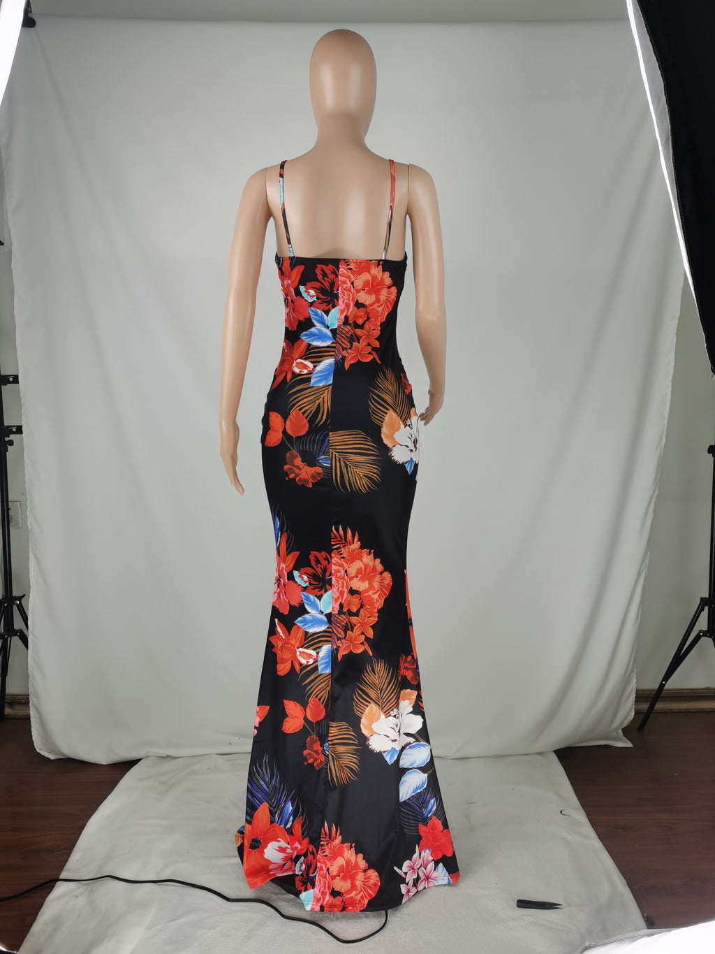 Sexy Plus Size Floral Print Sling Maxi Dress